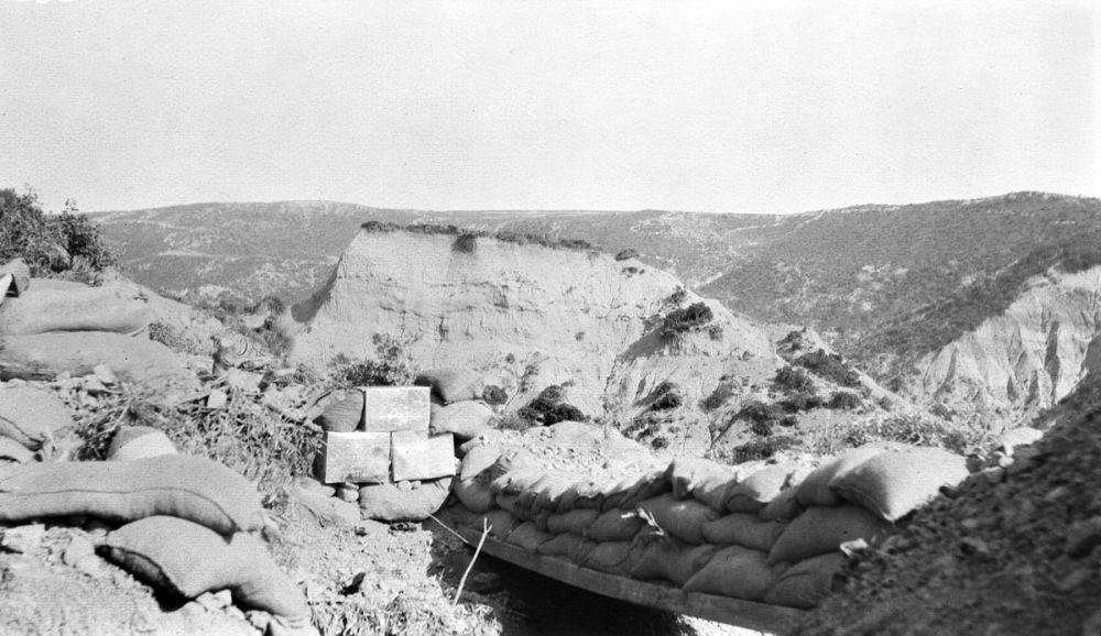 In the area shown here the New Zealand infantry had some hard fighting on 7/8 August 1915. Little Table Top is shown in the foreground.